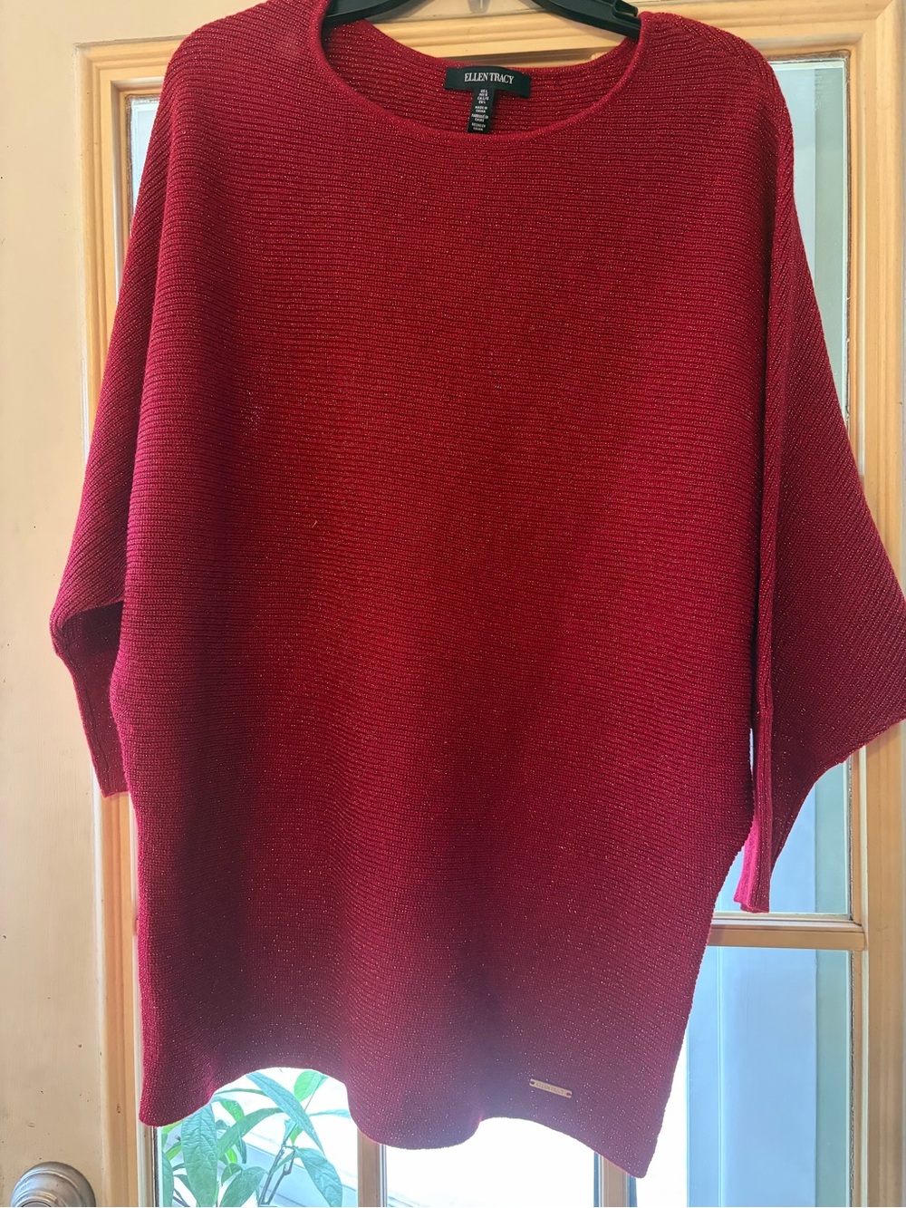 Ellen Tracy Sparkle Red Knit Crewneck Sweater